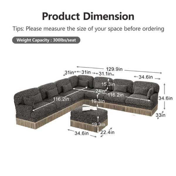 English Elm Oversized Modular V Shaped Chenille Sectional 8 Seat Leopard Print Plush Living Room Sofa W5656S00161