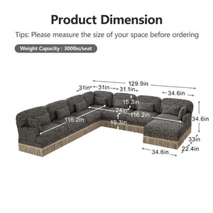 English Elm Oversized Modular V Shaped Chenille Sectional 8 Seat Leopard Print Plush Living Room Sofa W5656S00161