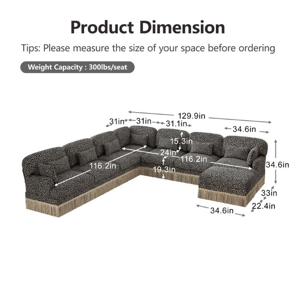 English Elm Oversized Modular V Shaped Chenille Sectional 8 Seat Leopard Print Plush Living Room Sofa W5656S00161