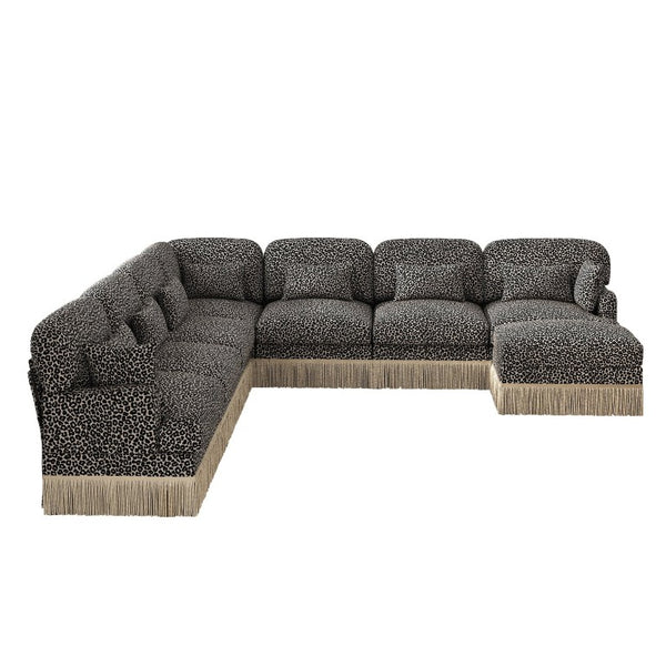 English Elm Oversized Modular V Shaped Chenille Sectional 8 Seat Leopard Print Plush Living Room Sofa W5656S00161