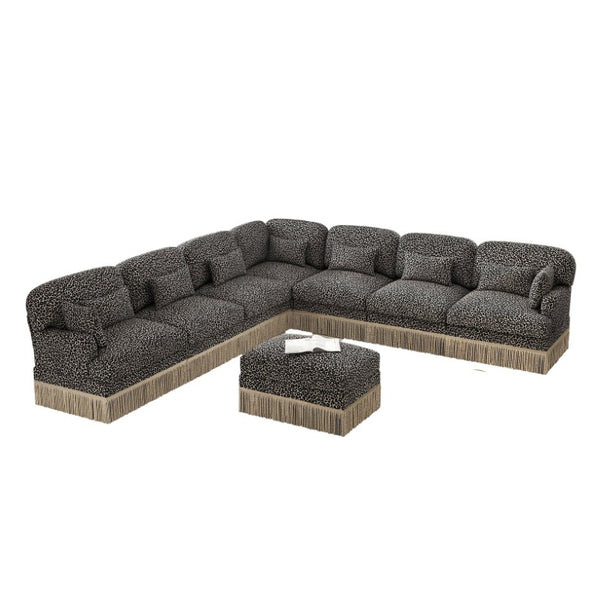 English Elm Oversized Modular V Shaped Chenille Sectional 8 Seat Leopard Print Plush Living Room Sofa W5656S00161