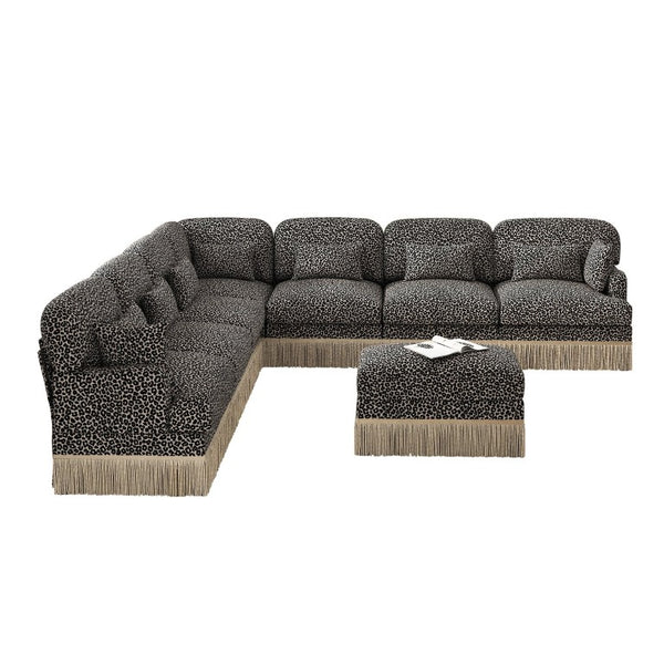 English Elm Oversized Modular V Shaped Chenille Sectional 8 Seat Leopard Print Plush Living Room Sofa W5656S00161