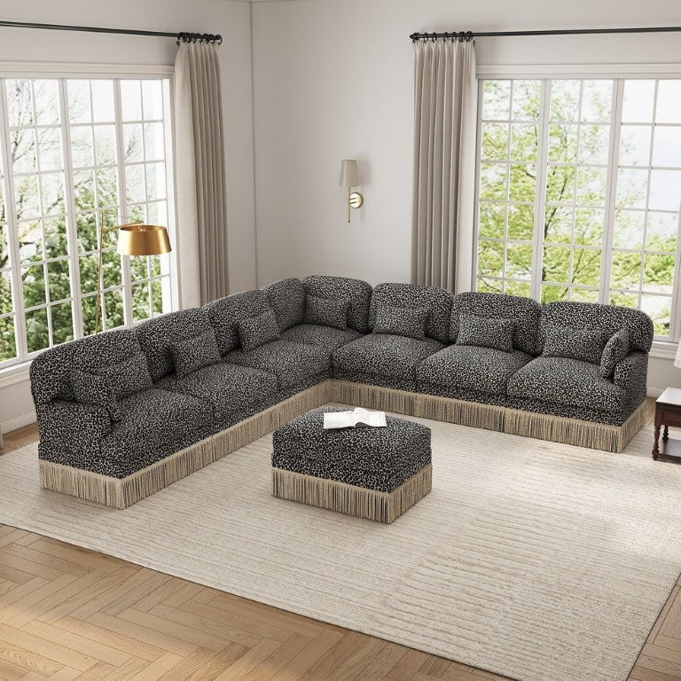 English Elm Oversized Modular V Shaped Chenille Sectional 8 Seat Leopard Print Plush Living Room Sofa W5656S00161