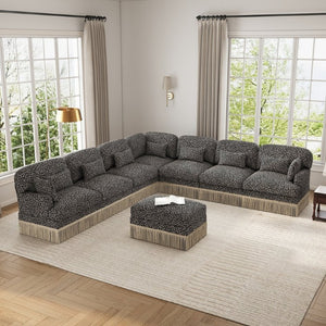 English Elm Oversized Modular V Shaped Chenille Sectional 8 Seat Leopard Print Plush Living Room Sofa W5656S00161