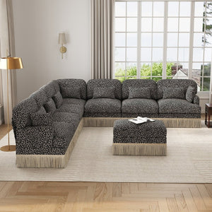 English Elm Oversized Modular V Shaped Chenille Sectional 8 Seat Leopard Print Plush Living Room Sofa W5656S00161