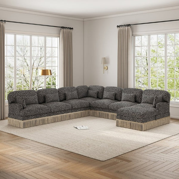 English Elm Oversized Modular V Shaped Chenille Sectional 8 Seat Leopard Print Plush Living Room Sofa W5656S00161