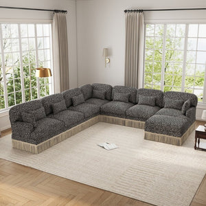 English Elm Oversized Modular V Shaped Chenille Sectional 8 Seat Leopard Print Plush Living Room Sofa W5656S00161