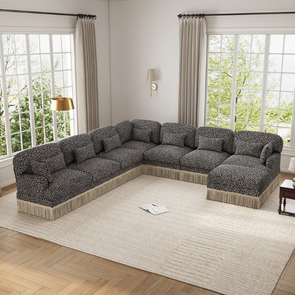 English Elm Oversized Modular V Shaped Chenille Sectional 8 Seat Leopard Print Plush Living Room Sofa W5656S00161