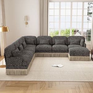 English Elm Oversized Modular V Shaped Chenille Sectional 8 Seat Leopard Print Plush Living Room Sofa W5656S00161