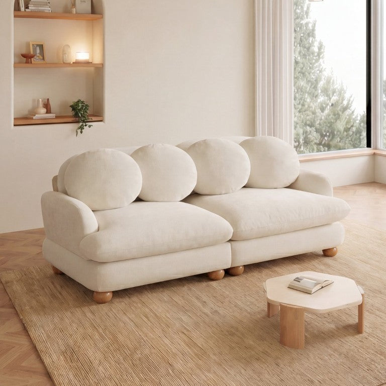 English Elm Comfy Chenille Two Seater Loveseat with Solid Wood Legs and Four Throw Pillows W5656S00163