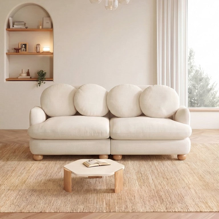 English Elm Comfy Chenille Two Seater Loveseat with Solid Wood Legs and Four Throw Pillows W5656S00163