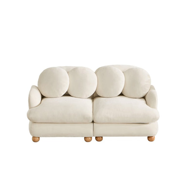 English Elm Comfy Chenille Two Seater Loveseat with Solid Wood Legs and Four Throw Pillows W5656S00163