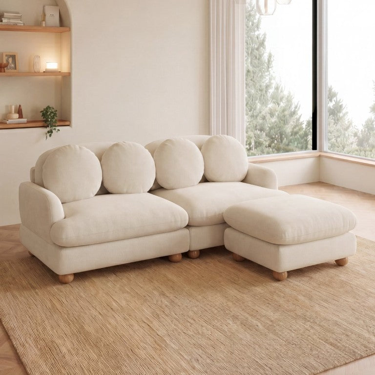English Elm Comfy Chenille Three Seat Modular Sofa with Ottoman Solid Wood Legs Living Room W5656S00164
