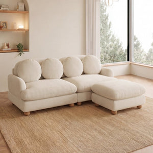 English Elm Comfy Chenille Three Seat Modular Sofa with Ottoman Solid Wood Legs Living Room W5656S00164