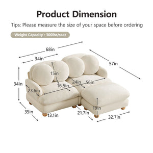 English Elm Comfy Chenille Three Seat Modular Sofa with Ottoman Solid Wood Legs Living Room W5656S00164