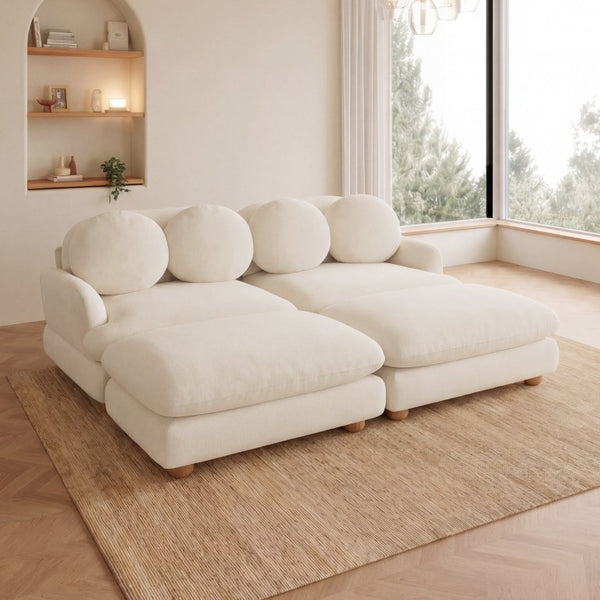 English Elm Comfy Chenille Modular Loveseat with Ottoman Throw Pillows Solid Wood Living Room W5656S00165