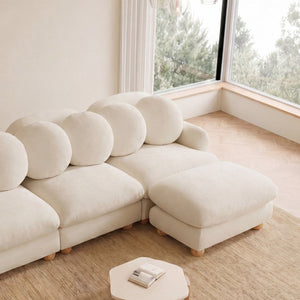 English Elm Comfy Chenille Modular Loveseat with Ottoman Throw Pillows Solid Wood Living Room W5656S00165