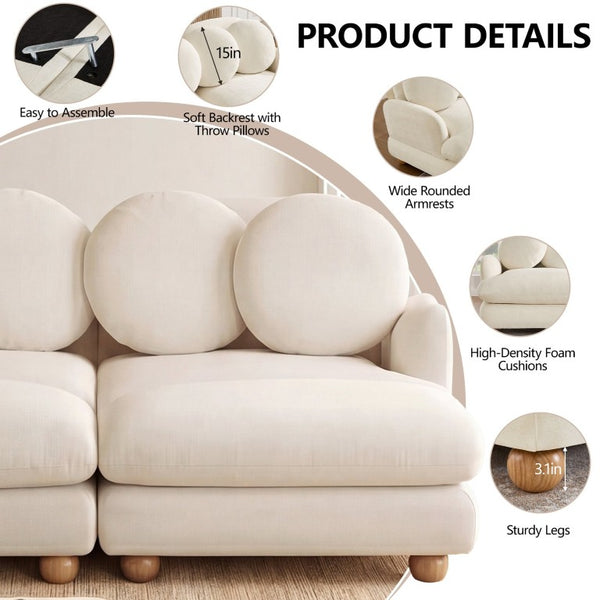 English Elm Comfy Chenille Modular Loveseat with Ottoman Throw Pillows Solid Wood Living Room W5656S00165