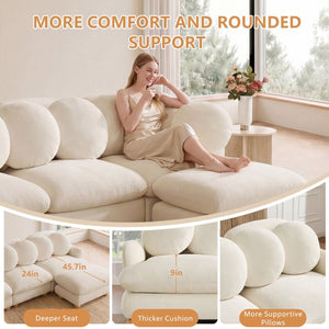 English Elm Comfy Chenille Modular Loveseat with Ottoman Throw Pillows Solid Wood Living Room W5656S00165