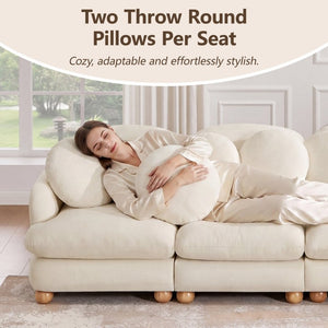 English Elm Comfy Chenille Modular Loveseat with Ottoman Throw Pillows Solid Wood Living Room W5656S00165