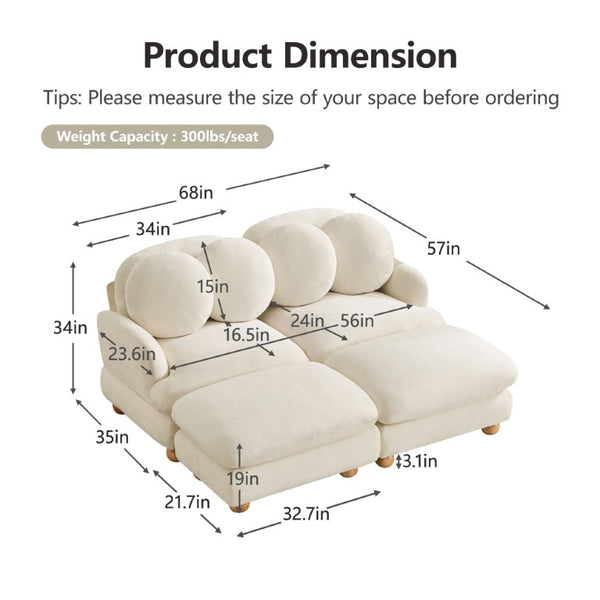 English Elm Comfy Chenille Modular Loveseat with Ottoman Throw Pillows Solid Wood Living Room W5656S00165