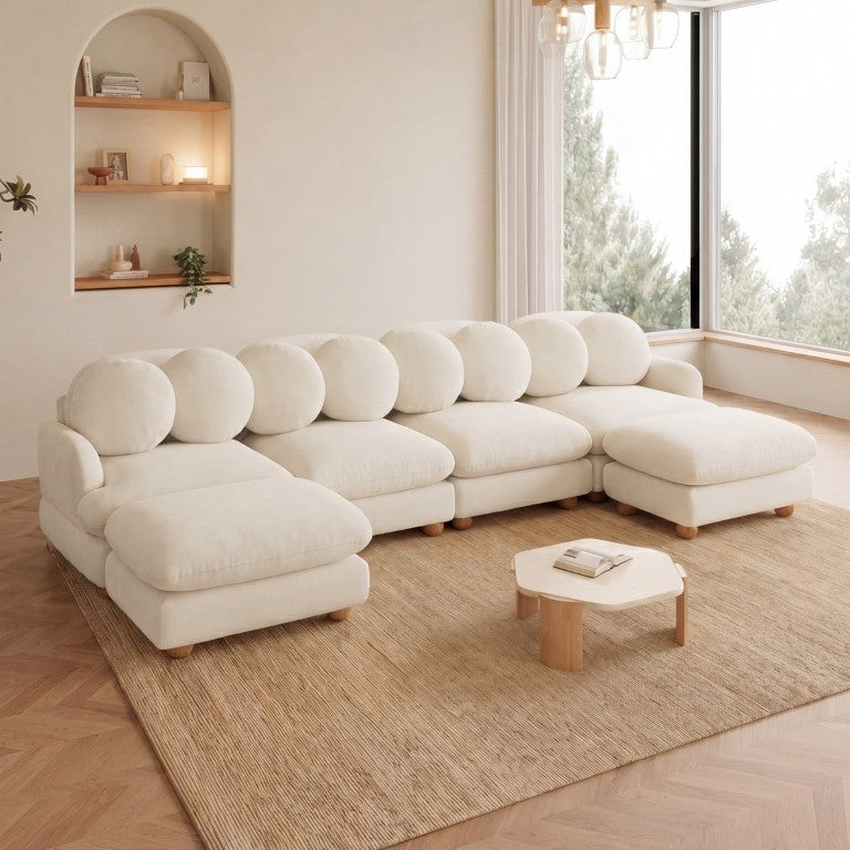 English Elm Large Chenille Modular Sectional Six Seat Sofa with Ottoman Solid Wood Frame Beige 123 L x 57 W x 34 H W5656S00171