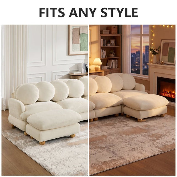 English Elm Large Chenille Modular Sectional Six Seat Sofa with Ottoman Solid Wood Frame Beige 123 L x 57 W x 34 H W5656S00171