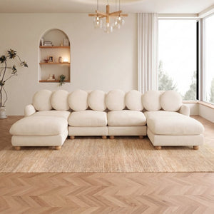 English Elm Large Chenille Modular Sectional Six Seat Sofa with Ottoman Solid Wood Frame Beige 123 L x 57 W x 34 H W5656S00171