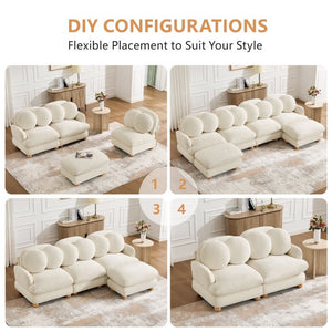 English Elm Large Chenille Modular Sectional Six Seat Sofa with Ottoman Solid Wood Frame Beige 123 L x 57 W x 34 H W5656S00171