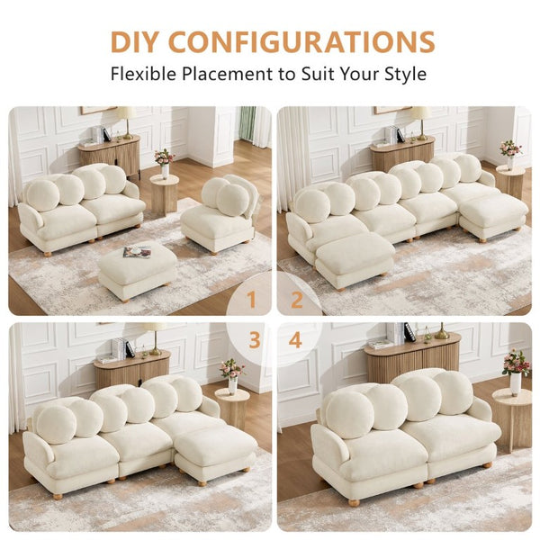 English Elm Large Chenille Modular Sectional Six Seat Sofa with Ottoman Solid Wood Frame Beige 123 L x 57 W x 34 H W5656S00171