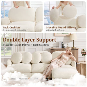 English Elm Large Chenille Modular Sectional Six Seat Sofa with Ottoman Solid Wood Frame Beige 123 L x 57 W x 34 H W5656S00171