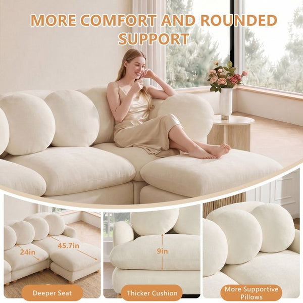 English Elm Large Chenille Modular Sectional Six Seat Sofa with Ottoman Solid Wood Frame Beige 123 L x 57 W x 34 H W5656S00171