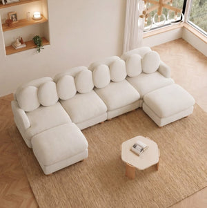 English Elm Large Chenille Modular Sectional Six Seat Sofa with Ottoman Solid Wood Frame Beige 123 L x 57 W x 34 H W5656S00171