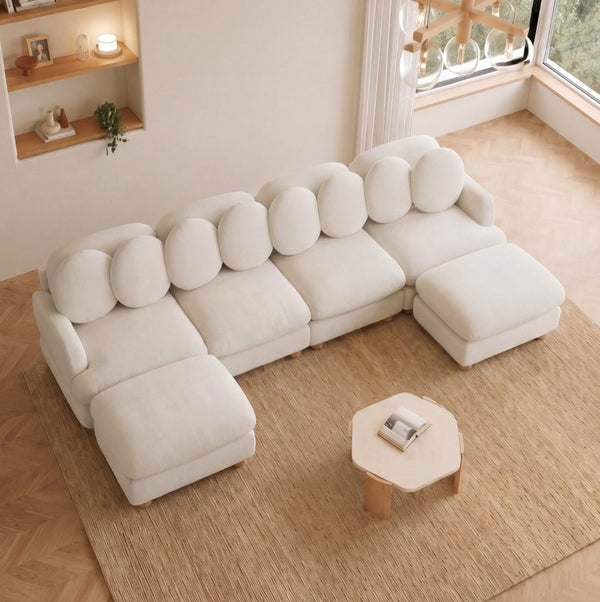 English Elm Large Chenille Modular Sectional Six Seat Sofa with Ottoman Solid Wood Frame Beige 123 L x 57 W x 34 H W5656S00171