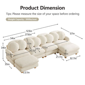 English Elm Large Chenille Modular Sectional Six Seat Sofa with Ottoman Solid Wood Frame Beige 123 L x 57 W x 34 H W5656S00171