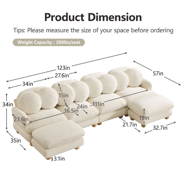 English Elm Large Chenille Modular Sectional Six Seat Sofa with Ottoman Solid Wood Frame Beige 123 L x 57 W x 34 H W5656S00171