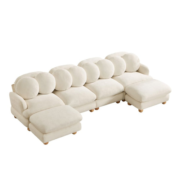 English Elm Large Chenille Modular Sectional Six Seat Sofa with Ottoman Solid Wood Frame Beige 123 L x 57 W x 34 H W5656S00171