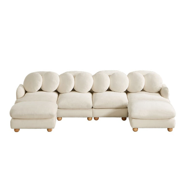 English Elm Large Chenille Modular Sectional Six Seat Sofa with Ottoman Solid Wood Frame Beige 123 L x 57 W x 34 H W5656S00171