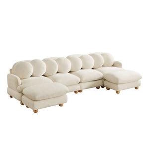 English Elm Large Chenille Modular Sectional Six Seat Sofa with Ottoman Solid Wood Frame Beige 123 L x 57 W x 34 H W5656S00171