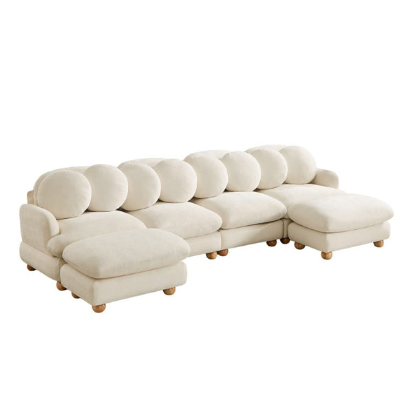 English Elm Large Chenille Modular Sectional Six Seat Sofa with Ottoman Solid Wood Frame Beige 123 L x 57 W x 34 H W5656S00171