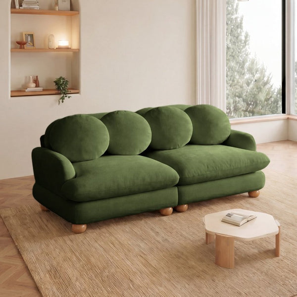 English Elm Large Chenille Modular Sectional Six Seat Sofa with Ottoman Solid Wood Frame Green 68 L x 35 W x 34 H W5656S00172