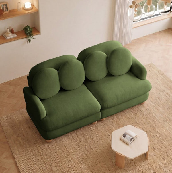 English Elm Large Chenille Modular Sectional Six Seat Sofa with Ottoman Solid Wood Frame Green 68 L x 35 W x 34 H W5656S00172