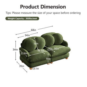 English Elm Large Chenille Modular Sectional Six Seat Sofa with Ottoman Solid Wood Frame Green 68 L x 35 W x 34 H W5656S00172