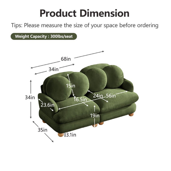 English Elm Large Chenille Modular Sectional Six Seat Sofa with Ottoman Solid Wood Frame Green 68 L x 35 W x 34 H W5656S00172