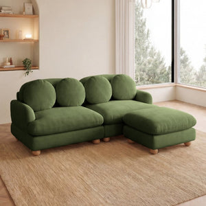English Elm Comfy Chenille Modular Sofa with Ottoman Throw Pillows Solid Wood Retro Living Room W5656S00173