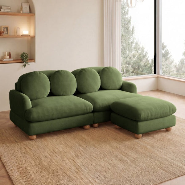 English Elm Comfy Chenille Modular Sofa with Ottoman Throw Pillows Solid Wood Retro Living Room W5656S00173