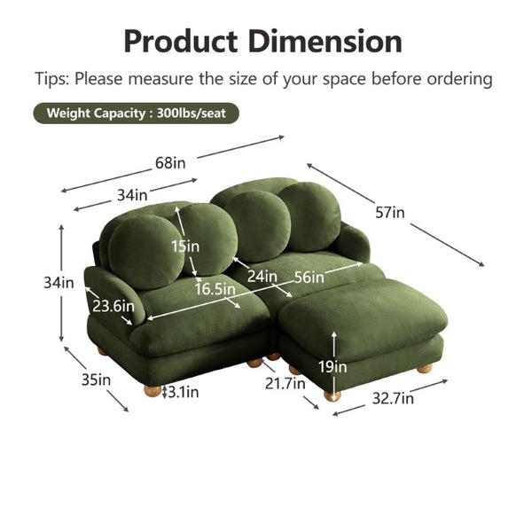 English Elm Comfy Chenille Modular Sofa with Ottoman Throw Pillows Solid Wood Retro Living Room W5656S00173