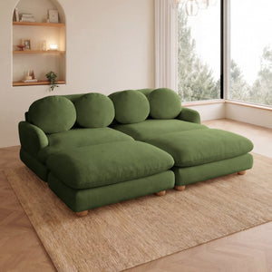 English Elm Large Chenille Modular Sectional Six Seat Sofa with Ottoman Solid Wood Frame Green 68 L x 57 W x 34 H W5656S00174