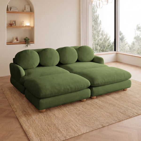 English Elm Large Chenille Modular Sectional Six Seat Sofa with Ottoman Solid Wood Frame Green 68 L x 57 W x 34 H W5656S00174