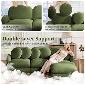 English Elm Large Chenille Modular Sectional Six Seat Sofa with Ottoman Solid Wood Frame Green 68 L x 57 W x 34 H W5656S00174